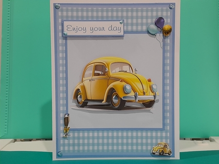 Beetle yellow car birthday greeting card by Diane Carbis