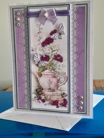 Tea Pot, Books & Flowers 5 x 7 Card by Diane Carbis