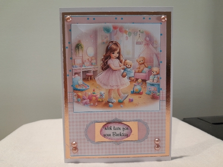 Little Girls New Teddy Bear A5  Card Front, Topper and Decoupage by Diane Carbis
