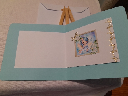 Pretty Fairy In Blue With White Roses 8X8 Card Front (FOUR) by Diane Carbis