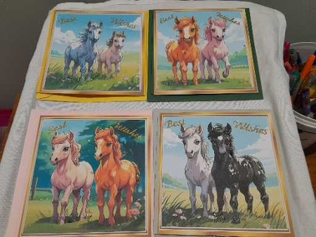 4 Pretty Horses/Foals  8x8 Card Fronts Mini Kit by Diane Carbis