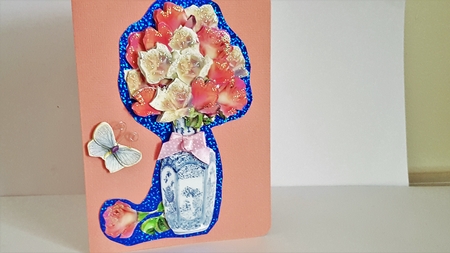 Blush Roses in Blue and White Vase Decoupage Sheet by Diane Carbis