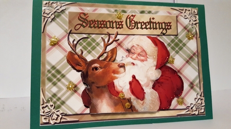 Seasons Greetings-santa & Deer by Diane Carbis