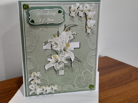 Cross and Lilly Sympathy Card Front by Diane Carbis