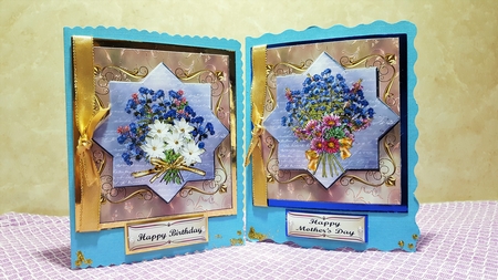 Two Fancy Square Flower Bouquet Quick Toppers by Diane Carbis
