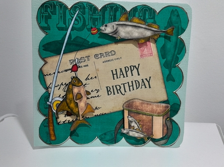Green Fishing Happy Birthday 8in Decoupage Step by Step by Diane Carbis