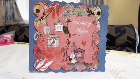Pink Birdcage Birthday Wishes 8in Scallop Topper by Diane Carbis