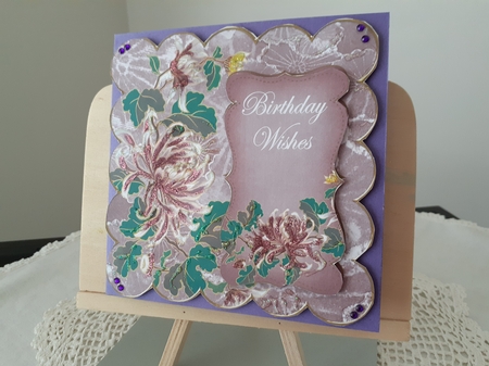 Pink Oriental Lotus Birthday Wishes 8in Scallop Topper by Diane Carbis