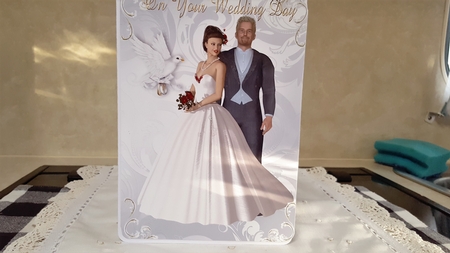 Bride and Groom with Dove Holding Rings A4 by Diane Carbis