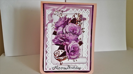 A4 Lovely Lilac Roses on a Scroll  by Diane Carbis