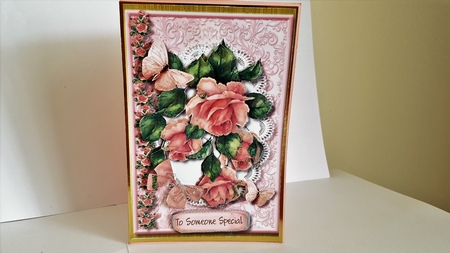 Lovely Roses and Butterflies Ona Pink Damask Frame by Diane Carbis