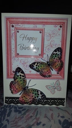 Happy Birthday Soft Pink Framed Butterfly by Diane Carbis