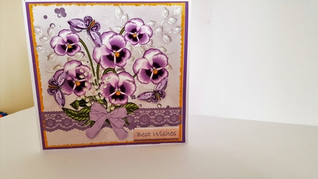 Purple Pansies and Butterflies by Diane Carbis