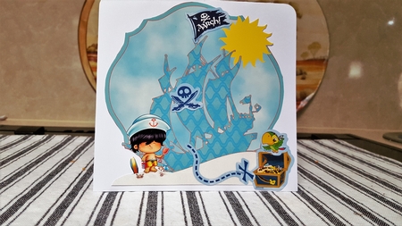 Surfer Sailor Boy Beach Pirate in Blue Card Quick Card Topper by Diane Carbis