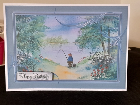 2 A5 card toppers. Fisherman and Solitude landscape suitable for mens cards by Diane Carbis