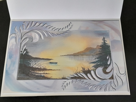 2 A5 card toppers. Fisherman and Solitude landscape suitable for mens cards by Diane Carbis