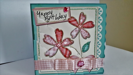 Birthday Patchwork Flowers & Lace Scalloped Corner Stacker by Diane Carbis