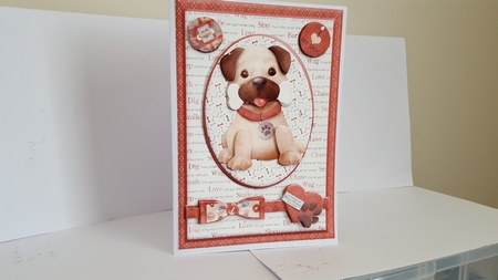 Paw Prints on my Heart dog with bone Card Front by Diane Carbis