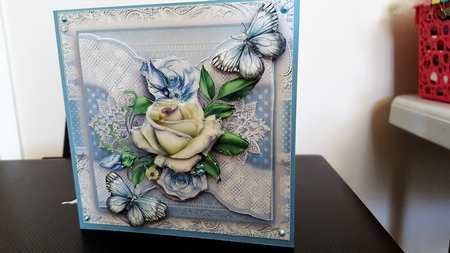 Chantilly Blue and white Rose Card Front Kit by Diane Carbis