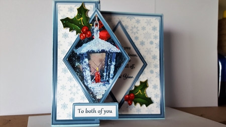 Diamond fold back  Blue lantern with holly by Diane Carbis