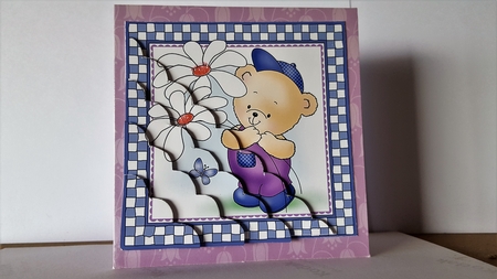 Cute Hunney Bear Robert has pretty Flowers Scallop Corner Topper by Diane Carbis