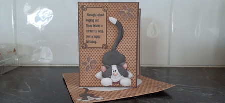 Leaping Kitty Birthday Card with Inserts, Decoupage and Envelope by Diane Carbis