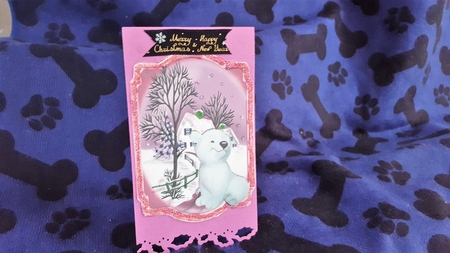 Cute little polar bear with snow scene pink bracket Card front/insert by Diane Carbis