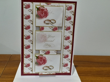 Pink Rose & 2 Rings Wedding 3 Panel Fold Back by Diane Carbis