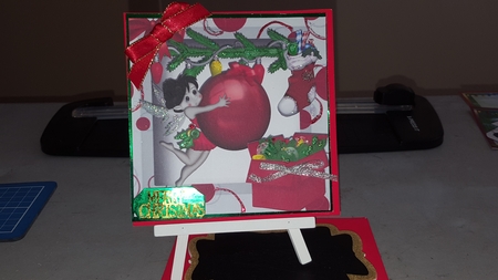 Fairie with red bauble and box 8x8 by Diane Carbis