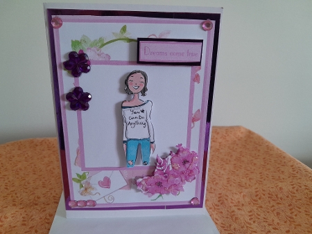 Birthday greeting card for girls with cute girl with jeans image by Diane Carbis