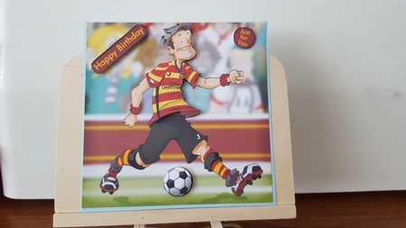 Football Dude Red, Yellow, Stripes 8x8 Quick Card by Diane Carbis