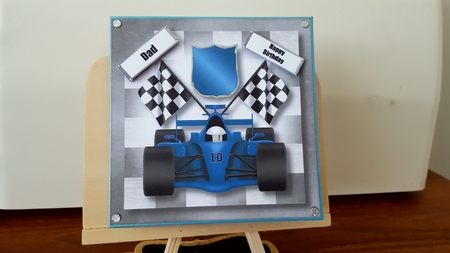 Blue Fornula Racing Car (dad, fathers day) 8x8 by Diane Carbis