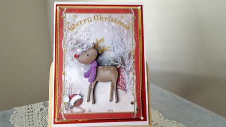Rudolf in the Christmas Snow A5 Card Front & Decoupage  by Diane Carbis