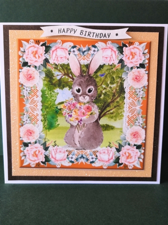 3 Peach cute bunny card fronts/toppers by Diane Dawson