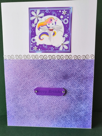 Rainbow unicorn in purple floral 7x7 frame by Diane Dawson