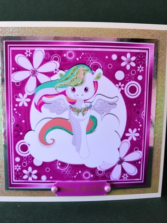 Rainbow unicorn in pink floral 7x7 frame by Diane Dawson