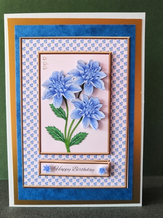 Lovely Blue Dahlias Birthday Topper by Diane Dawson