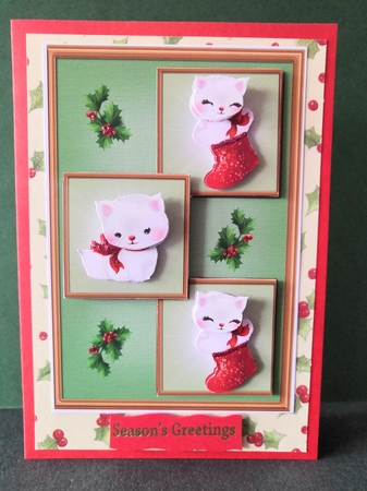 Christmas kittens 3 square card front by Diane Dawson