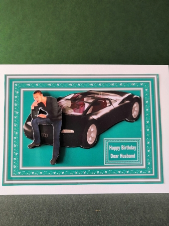 A5 man with car step by step card front (teal). by Diane Dawson