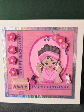 Brown haired manicure girl card front by Diane Dawson