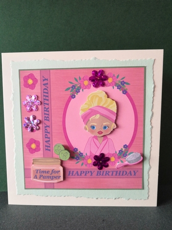 Blonde hair pamper Birthday card front by Diane Dawson