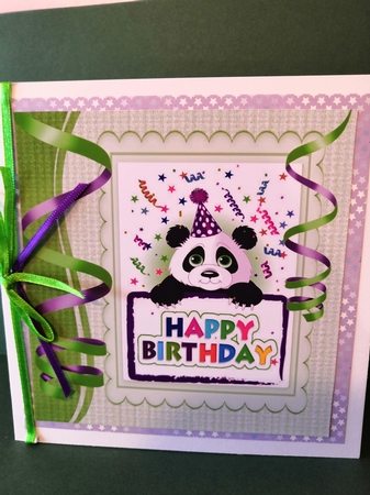 Cute panda with birthday green streamers 8x8 by Diane Dawson