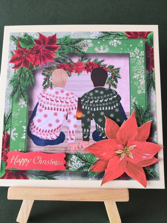 Fireside Christmas Couple - Man & Man 8x8 by Diane Dawson