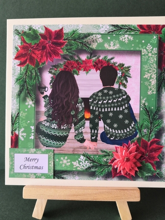 Fireside Christmas Couple - Man & Woman 8x8 by Diane Dawson