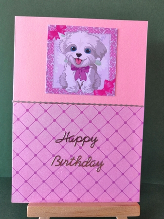 cute puppy with pink bows and lace 7x7 by Diane Dawson