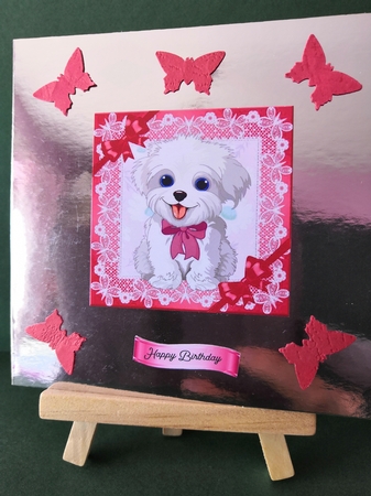 cute puppy with red bows and lace 7x7 by Diane Dawson