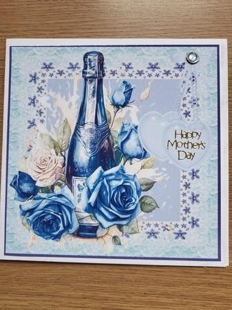 Blue roses and champagne card front 6 by Diane Dawson