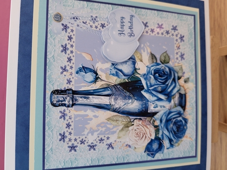 Blue roses and champagne card front 6 by Diane Dawson