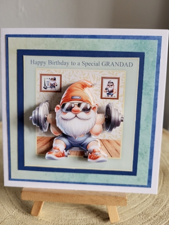 6x6ins topper & decoupage Body Builder Gnome Happy Birthday Special GRANDAD Featured Gallery Photo