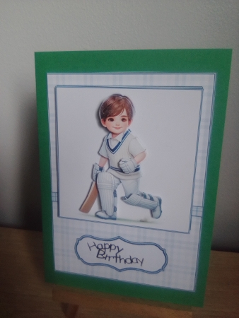 Boy Playing Cricket Card Front, Topper and Decoupage by Diane Dawson